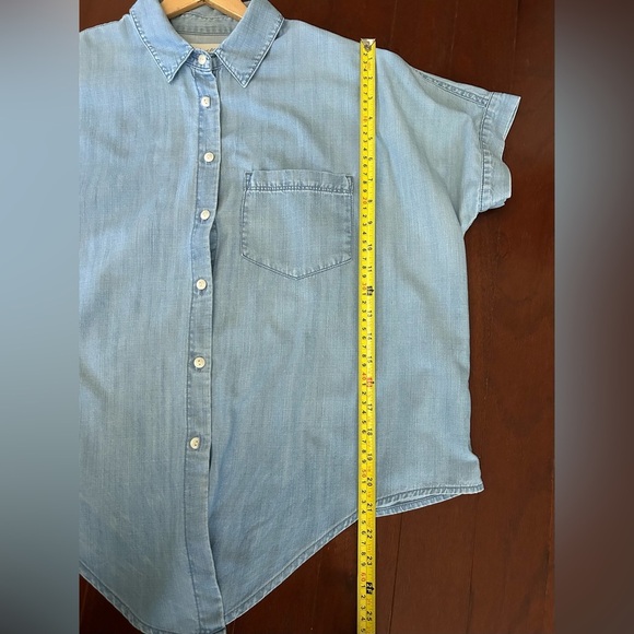 Madewell Denim Short-Sleeve Tie-Front Shirt in Hillford Wash Blue Sz S oversized - Picture 11 of 14